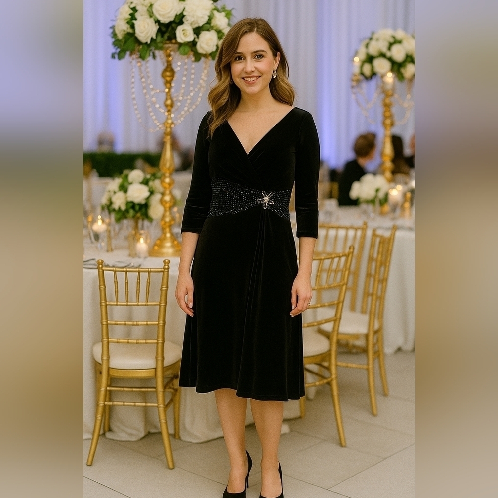 Dalia Macphee black velvet dress